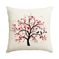 Valentine's Day white linen pillow cover with romantic red heart tree print design - 45x45cm (Without Pillow Insert) / Magpie Heart Tree (BZ685)