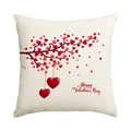 Cream Valentine's Day cushion cover with red heart tree and Happy Valentine's Day text - 45x45cm (Without Pillow Insert) / Romantic Holiday Heart Tree (BZ686)
