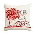 Romantic Valentine's Day linen pillow cover with red heart tree and bicycle design - 45x45cm (Without Pillow Insert) / Bicycle Heart Tree (BZ687)