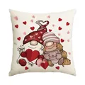Valentine's Day pillowcase featuring a cute gnome couple with red heart patterns for decor - 45x45cm (Without Pillow Insert) / Gnome Couple Heart (BZ689)