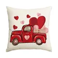 Romantic Valentine's Day throw pillow cover with vintage red truck and heart pattern. - 45x45cm (Without Pillow Insert) / Retro Truck & Hearts (BZ692)