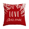 Red Valentine's Day throw pillow cover with white botanical pattern and LOVE Lives HERE text - 45x45cm (No Insert) / Red LOVE (BZ695)