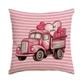Valentine's Day pillowcase featuring a pink vintage truck with hearts and 'be mine' text - 45x45cm (No Insert) / Pink And White Striped Truck (BZ701)