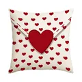 Decorative cream linen Valentine's Day pillowcase with romantic red heart envelope print - 45x45cm (No Insert) / Beige Heart Envelope (BZ668)