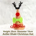 Premium khaki reindeer felt Christmas hat with black antlers and green bow tie decoration - Reindeer Style / Khaki
