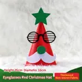 Red felt Christmas hat with glasses and star decoration for holiday party decoration - Glasses Style / Red