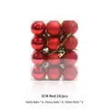 Detail view of 24 red 3cm Christmas ornaments in shiny, matte, and glitter finishes - Set of 24 / Red