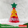 Red felt Christmas hat with yellow gingerbread man figure, 26cm height, 16cm diameter - Yellow Snowman Style / Red