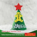 Festive green felt Christmas tree hat with yellow gingerbread man and star topper - Yellow Snowman Style / Green