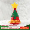 Red felt Christmas hat featuring a hollow green tree design and Merry Christmas lettering - Hollow Tree Style / Red