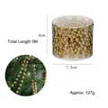 5M gold plastic Christmas bead garland decoration for tree in a clear storage cylinder - 8mm Bead Chain (5m Long) / Gold