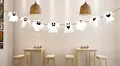 Halloween cartoon ghost banner garland hanging in a cafe setting for festive decoration - White Ghost Style (WAZ1)