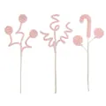 Pink and white striped plush Christmas tree ornament picks in lollipop and spiral shapes - Three-Piece Set / Pink