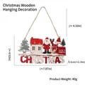 Wooden Christmas door hanging sign with Santa and reindeer, including dimensions - Santa Cabin Letter Style (320)