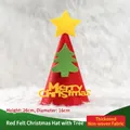 Felt red Christmas party hat with yellow star and green tree decorations, 26x16cm size - Tree Style / Red