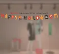 Detailansicht des Happy Halloween Cartoon-Banners mit Kürbismotiven für Party-Deko. - Happy Halloween Schriftzug Stil (WZ10)