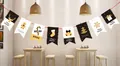 Festive scene showing cartoon paper Christmas bunting banners with reindeer and bells - Square Flag B-4