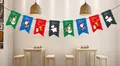 Bannière de Noël festive avec Père Noël et renne dans un décor de café - Drapeau Carré B-6