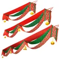 Set of festive Christmas wave banners in red and green with golden bell hanging ornaments. - Christmas Tree Wave Flag / LA: 7m (With Balls & Bells)