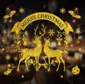 Detailed view of golden glitter Christmas reindeer static window stickers for festive decor - Golden Glitter Double Reindeer (HYS-302) / 50x60cm