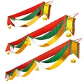 Red green and gold Christmas wavy banner garland with bells for mall ceiling decoration - 9m / Gold Fabric Wave Flag