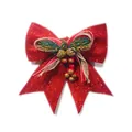 Red glitter Christmas bow ornament with pine cones and berries for festive tree decoration - Size 1 (35x40cm) / Red