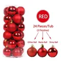 Set of 24 red Christmas balls with glitter, matte, and shiny finishes for tree decoration - 3cm 24Pcs Set / Red