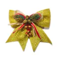 Large gold glitter Christmas bow with pine cones and red berries for tree hanging - Size 1 (35x40cm) / Gold
