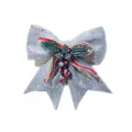 Elegant silver glitter Christmas bow ornament featuring pine cone and festive berries - Size 1 (35x40cm) / Silver