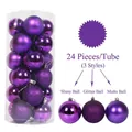 Set of 24 purple Christmas ball ornaments featuring shiny, glitter, and matte finishes - 3cm 24Pcs Set / Purple