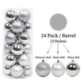 Set di 24 palline di Natale argento con finiture glitter opache e lucide per albero - Argento