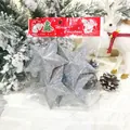 Set of five silver glittery five-pointed star ornaments for Christmas tree decor - 10cm Silver (4 Pack)