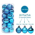 Set di 24 palline di Natale blu lago con finiture glitterate, opache e superfici lucide - Blu lago