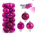 Set di 24 palline di Natale rosa rosso con finiture glitterate, lucide e opache. - Rosso rosa