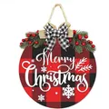 Red and black buffalo plaid Christmas wooden door sign with Merry Christmas script text - 30x30cm / Black Grid