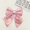 Große rosa Pailletten-Schleife als Weihnachtsbaumspitze oder Schaufensterdekoration - Perlmuttrosa
