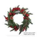 Corona de Navidad festiva de 40 cm con bayas rojas, piñas y un lazo de cuadros rojos. - Estilo Corona Con Lazo de Cuadros Rojo y Negro