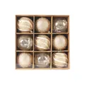 Set of 9 luxury 8cm Christmas tree balls in sparkling gold glitter and transparent styles. - 9 Pieces Set / m3
