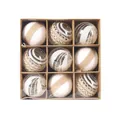 Set of 9 8cm decorative Christmas ball ornaments with rustic white and burlap design - 9 Pieces Set / M5