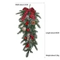 Adorno navideño decorativo de PE de 60 cm con lazo de cuadros rojos y piñas naturales - Estilo Enredadera Colgante Con Lazo de Cuadros Rojo y Negro