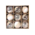Palline di Natale rustiche set da 9 con pizzo juta e perle diametro 8cm - Set da 9 Pezzi / M4