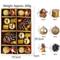 Gold Christmas ornament set with baubles, pine cones, and bells in a storage box - Large Kraft Paper Gift Box / Gold