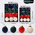 Set of 12 velvet Christmas ball ornaments in red blue green and white available in 6cm or 8cm - 12 Pieces/Pack (6cm) / Red Green Blue