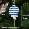 Lecca-lecca in schiuma glitterata a strisce blu per albero di Natale, lungo 15 cm - A righe / 8x15cm / Blu lago