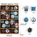 Blue Christmas ornament set with pine cones and mini drums, size specifications included - Large Kraft Paper Gift Box / Silver And Blue