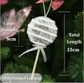 Silver striped Christmas foam lollipop ornament with glitter for holiday tree decoration - Striped / 8x15cm / Silver