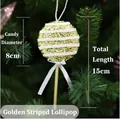 Gold striped Christmas lollipop foam ornament with white ribbon for tree decoration - Striped / 8x15cm / Gold