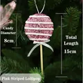 Decorazione festiva per albero di Natale a forma di lecca-lecca rosa a righe glitter - A righe / 8x15cm / Rosa