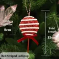 Lecca-lecca natalizio a strisce rosse in schiuma per albero con glitter e fiocco 15cm - A righe / 8x15cm / Rosso