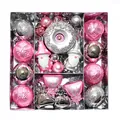 Detail view of 60pcs pink and silver Christmas ornament set in a gift box - 60 Pieces / Pink + Silver